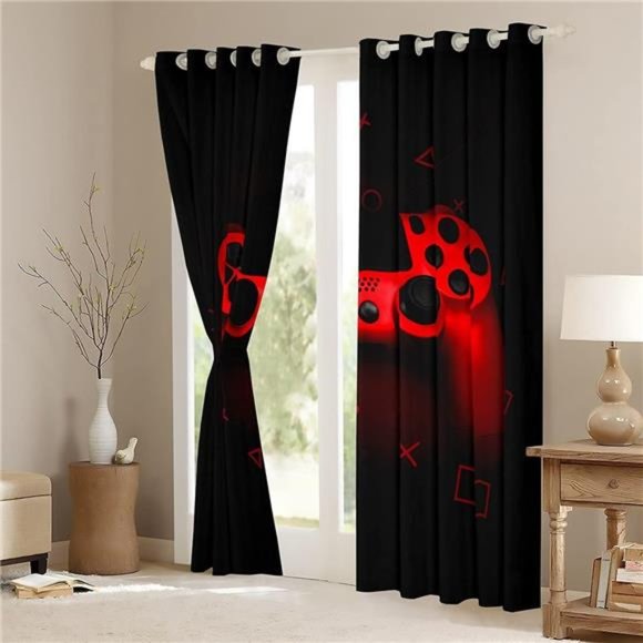 Boys Games Room Darkening Curtain Red Gaming Console Window Curtain for Bedroom - Picture 2 of 6